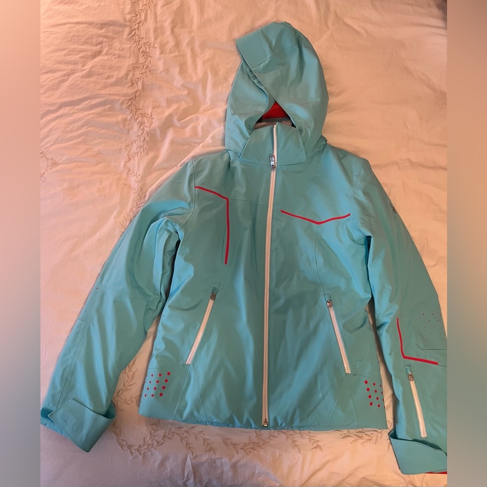 Spyder Women’s Ski Jacket Sz 4 Turquoise with orange trim